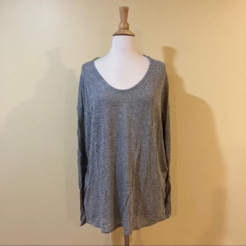 Slouchy Stretchy V Neck Marled Knit Sweater Top - Picture 6 of 10